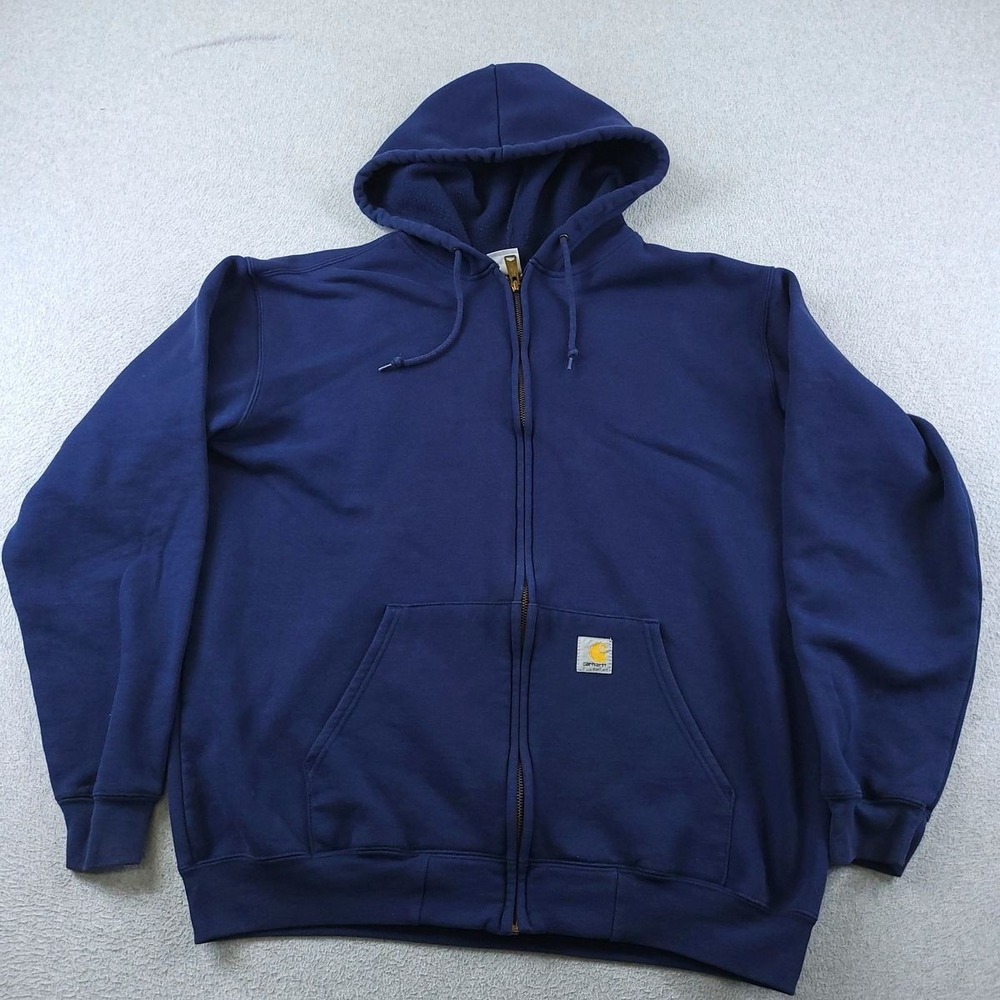 Carhartt Hoodie Mens Large Blue Marquette Full Zip Fleece Lined Heavyweight K122